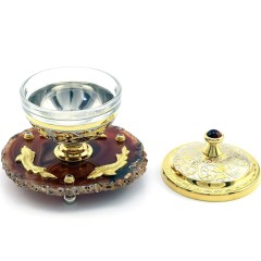 Позолоченная икорница на агате «Три Белуги» в подарок рыбаку