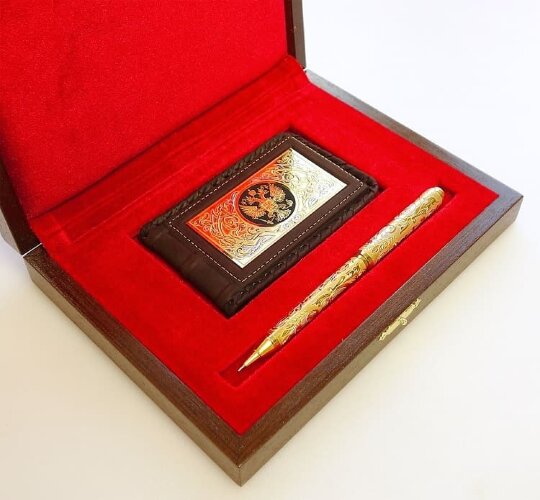 Набор «Визитница кожаная, ручка украшенная»