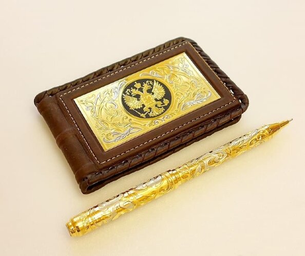 Набор «Визитница кожаная, ручка украшенная»