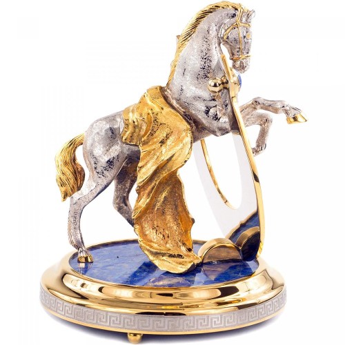 Настольный сувенир подкова с лошадью «На счастье» на лазурите в подарок дедушке
