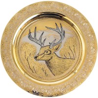 Декоративная тарелка «Олень» с позолотой в деревянном футляре
