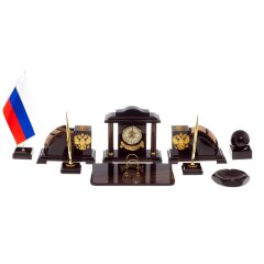 Настольный набор «Гербовый» из камня чёрный обсидиан