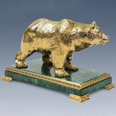 Позолоченная статуэтка «Медведь» на малахите в подарок мужчине охотнику