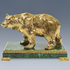 Позолоченная статуэтка «Медведь» на малахите в подарок мужчине охотнику