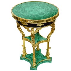 Круглый малахитовый стол «Антик» из натурального камня для интерьера дома