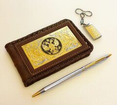 Набор «Визитница кожаная, ручка, флешка»
