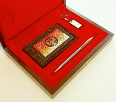 Набор «Визитница кожаная, ручка, флешка»