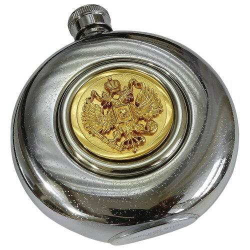 Никелированная фляжка для алкоголя «Гербовая»