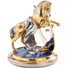 Настольный сувенир лошадь на дыбах «На удачу» на лазурите — новогодний символ 2026 года