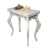 Белый ломберный стол для шахмат «Венеция» с нардами