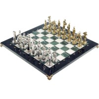 Подарочные шахматы «Дон Кихот» с бронзовыми фигурами на каменной доске (офиокальцит, змеевик, мрамор)