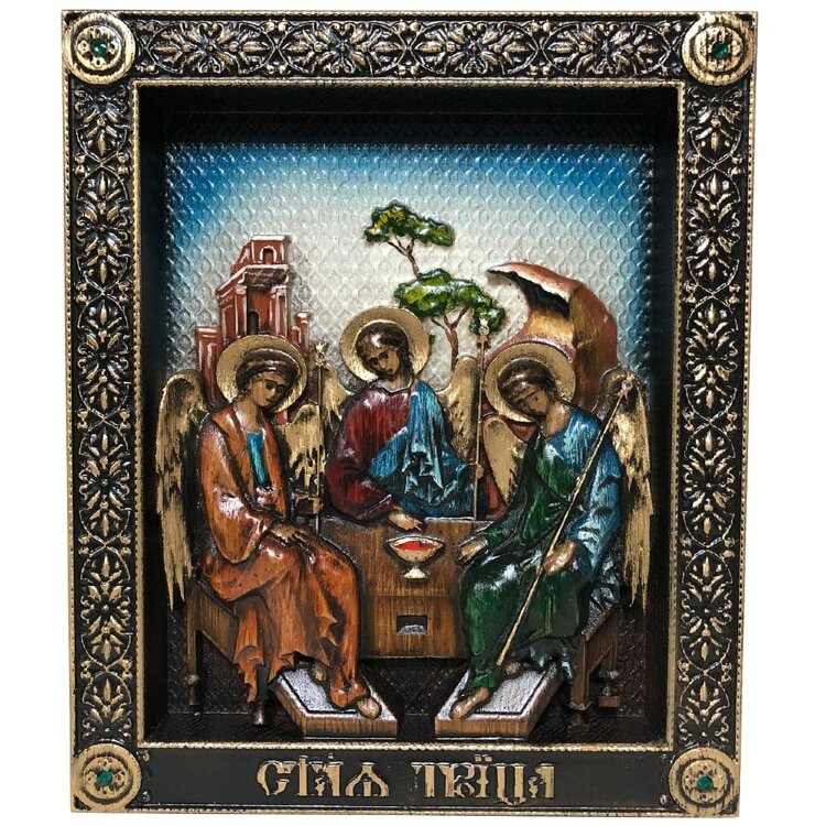 Большая резная икона «Святая Троица» с кристаллами Swarovski