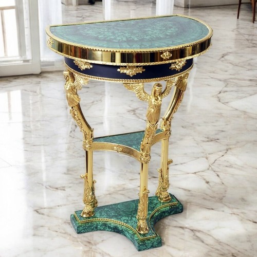 Полукруглый малахитовый стол «Антик» из натурального камня для интерьера дома