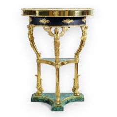 Полукруглый малахитовый стол «Антик» из натурального камня для интерьера дома