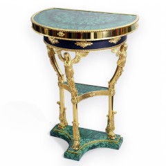 Полукруглый малахитовый стол «Антик» из натурального камня для интерьера дома