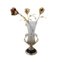 Позолоченные цветы в металле «Три золотые розы» в хрустальной вазе 
