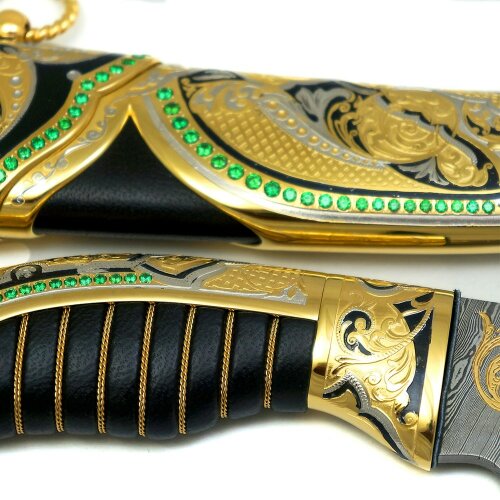 Большой позолоченный нож «Султан» с клинком из дамасской стали