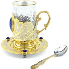 Подстаканник позолоченный «LAZURITE» на блюдце в подарочном футляре