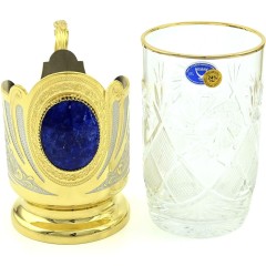 Подстаканник позолоченный «LAZURITE» на блюдце в подарочном футляре