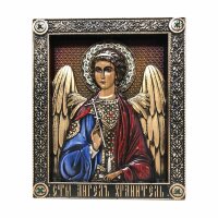 Резная икона «Ангел Хранитель» с кристаллами Сваровски