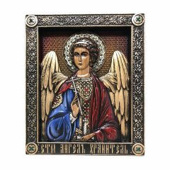 Резная икона «Ангел Хранитель» с кристаллами Сваровски