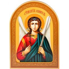 Рукописная икона «Ангел Хранитель» в стиле народных художественных промыслов хохломской росписи