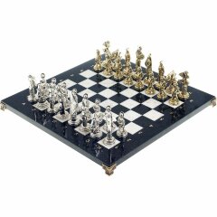 Сувенирные шахматы «Дон Кихот» с бронзовыми фигурами на каменной доске (змеевик, мрамор)
