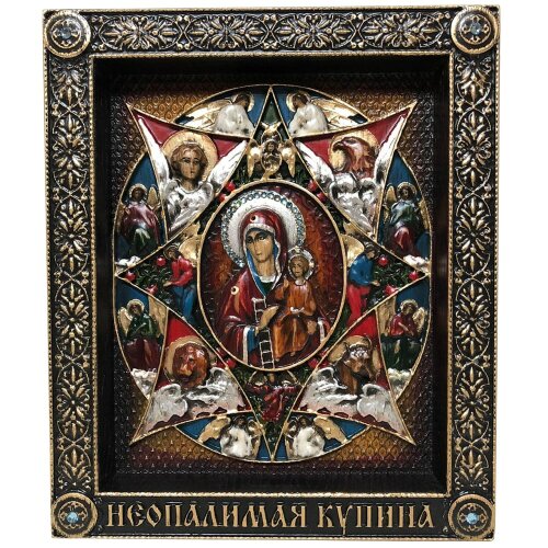 Большая резная икона «Неопалимая Купина» с кристаллами Сваровски