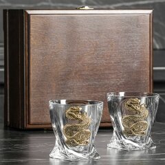 Подарочне бокалы для виски «Змея» (2 шт.) в футляре из массива дерева
