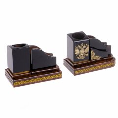 Настольный набор органайзер «Градоначальник» из камня обсидиан