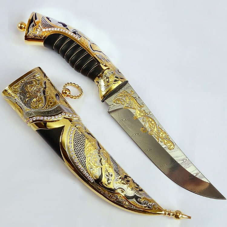 Позолоченный нож «ELEGANT» в металлических ножнах с инкрустацией