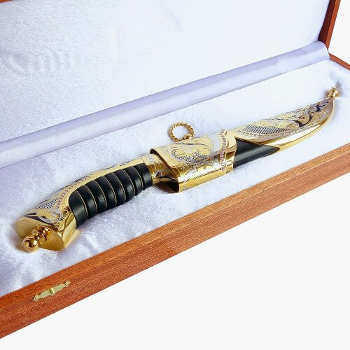 Позолоченный нож «ELEGANT» в металлических ножнах с инкрустацией