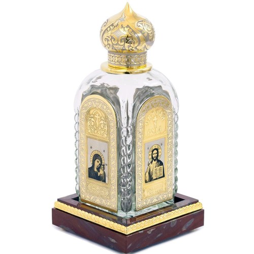 Стеклянный графин «Святая вода» на подставке из яшмы к Светлому празднику Пасхи