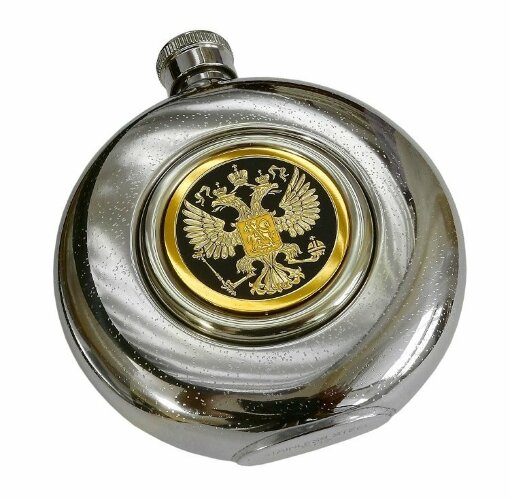 Круглая металлическая фляжка «Гербовая» для алкоголя