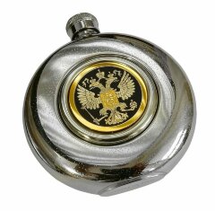 Круглая металлическая фляжка «Гербовая» для алкоголя