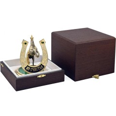 Сувенирная подкова с лошадью «На счастье» на подставке из малахита в подарок жене