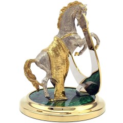 Сувенирная подкова с лошадью «На счастье» на подставке из малахита в подарок жене