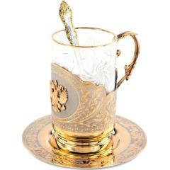 Чайный набор с подстаканником «Герб РФ» с ложечкой на блюдце