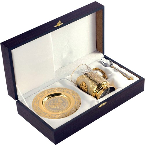 Чайный набор с подстаканником «Герб РФ» с ложечкой на блюдце