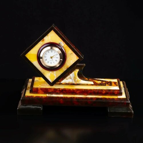 Кабинетные часы из янтаря «Ромб» для рабочего стола купить