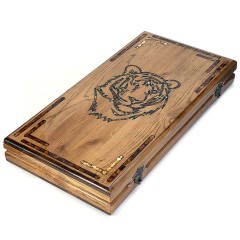 Нарды деревянные большие «Тигр» из массива дуба с янтарной мозаикой