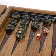 Нарды деревянные большие «Тигр» из массива дуба с янтарной мозаикой
