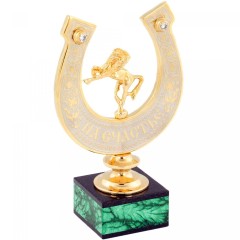 Настольный сувенир «Подкова на счастье» с лошадкой на подставке из малахита в подарок друзьям