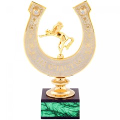 Настольный сувенир «Подкова на счастье» с лошадкой на подставке из малахита в подарок друзьям