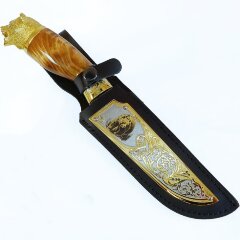 Подарочный нож «Медведь» с позолоченным клинком из дамасской стали