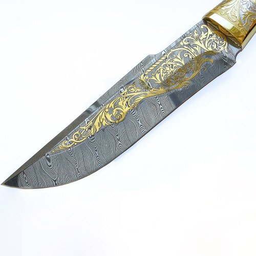 Подарочный нож «Медведь» с позолоченным клинком из дамасской стали