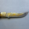 Подарочный нож в кожаных ножнах «Кабан» с головой животного на рукояти (литье мельхиор, мозаичный дамаск)