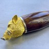 Подарочный нож в кожаных ножнах «Кабан» с головой животного на рукояти (литье мельхиор, мозаичный дамаск)