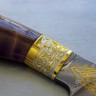 Подарочный нож в кожаных ножнах «Кабан» с головой животного на рукояти (литье мельхиор, мозаичный дамаск)
