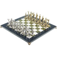 Подарочные шахматы «Восточные» с бронзовыми фигурами на каменной доске (змеевик, мрамор)